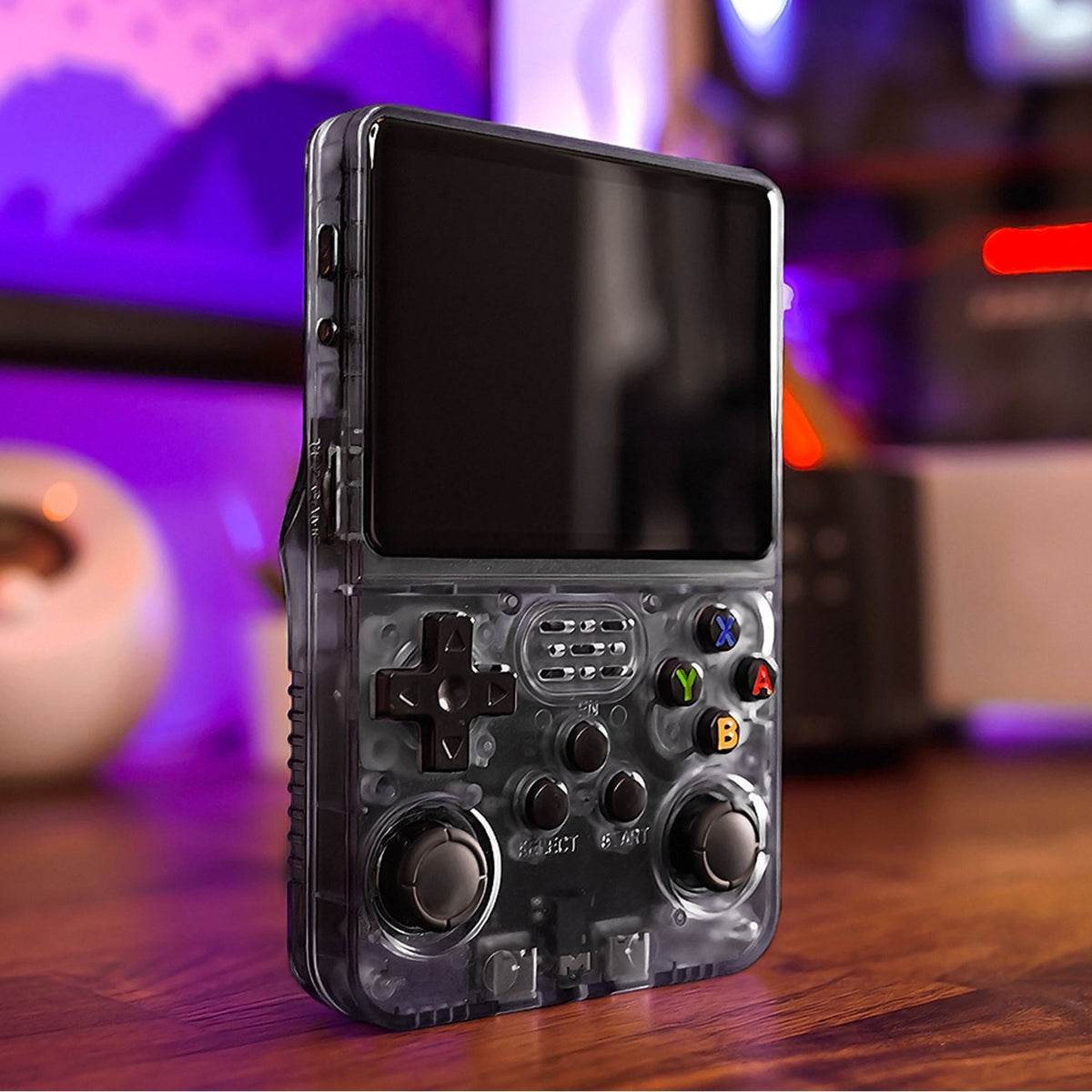 Black handheld gaming console detail